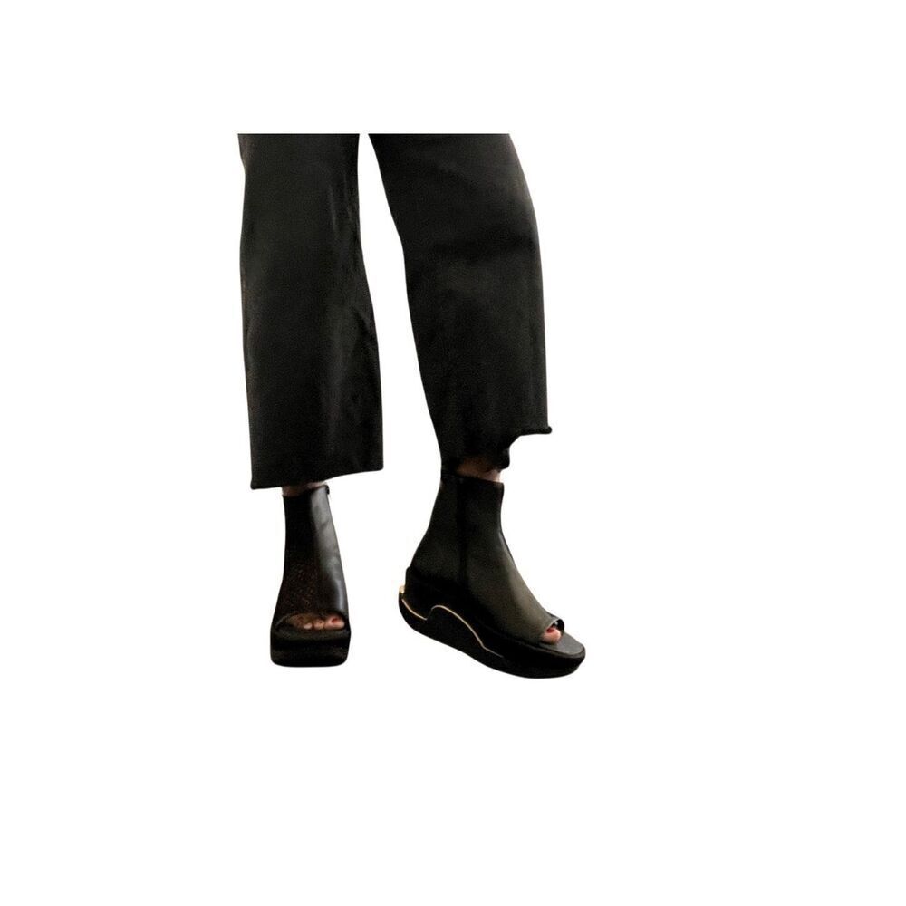 4CCCCEES Black/Gold Mesh Platform Ankle Boots Open Toe Side Zip NWOB EU 40 US 9 - Picture 4 of 15